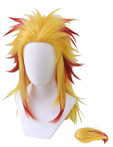 Cosrea Anime Cosplay Wig with Ponytail Yellow Red Costume Wigs for Halloween Women Men - Image 1
