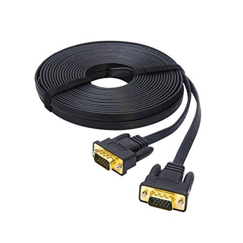 DTech 10m Ultra Thin Flat Computer Monitor VGA Cable Long 32 Feet Male to Male 15 Pin Connector Standard SVGA Wire Black - Image 1
