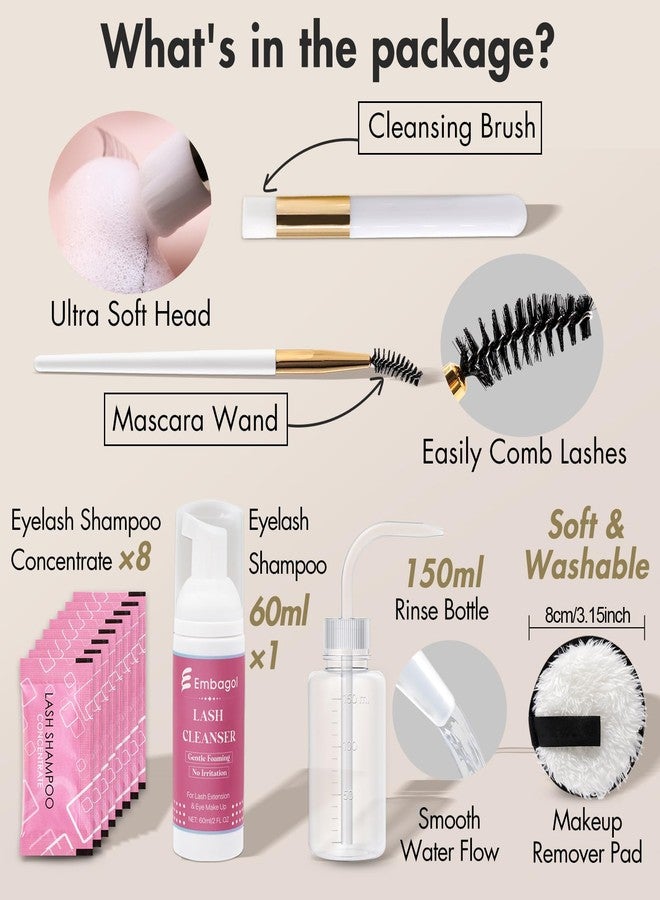 Embagol Lash Shampoo Concentrate Kit Lash Cleaning for Eyelash Extensions Anti-allergic Hypoallergenic and Non-irritation Cleanser for Salon & Home Use(Lash Shampoo Refill Kit) - Image 4