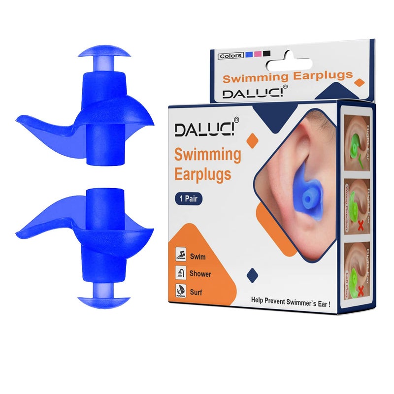 DALUCI Waterproof Ear Plugs for Swimming, Sleeping & Bathing | Silicone Ear Plugs for Noise Cancellation Swim Ear plugs for Men & Women | Reusable, Ultra-Soft, Comfortable Ear buds – Blue (1 Pair) - Image 1
