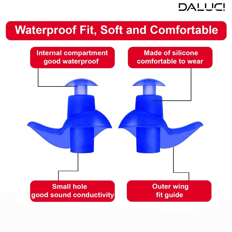 DALUCI Waterproof Ear Plugs for Swimming, Sleeping & Bathing | Silicone Ear Plugs for Noise Cancellation Swim Ear plugs for Men & Women | Reusable, Ultra-Soft, Comfortable Ear buds – Blue (1 Pair) - Image 4