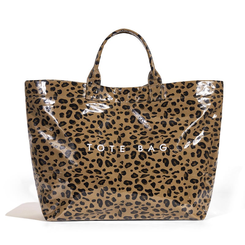 Lushandy PVC Tote Bag Women's Plastic Tote Purse Large Letters Print Hobo Handbag for Work, Beach, Gift (Brown Leopard) - Image 1