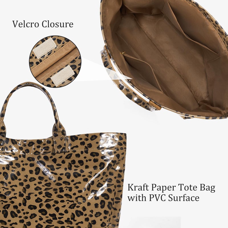 Lushandy PVC Tote Bag Women's Plastic Tote Purse Large Letters Print Hobo Handbag for Work, Beach, Gift (Brown Leopard) - Image 4
