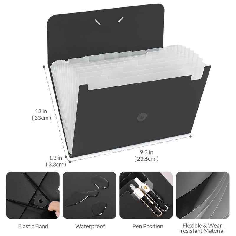SKYDUE Expanding File Folde rwith 13 Pockets, Accordion File Organizer fits for A4/Letter Sized Paper, Accordion Folder with Labels - Document Receipt Organizer for Office, School, Home Blak - Image 3