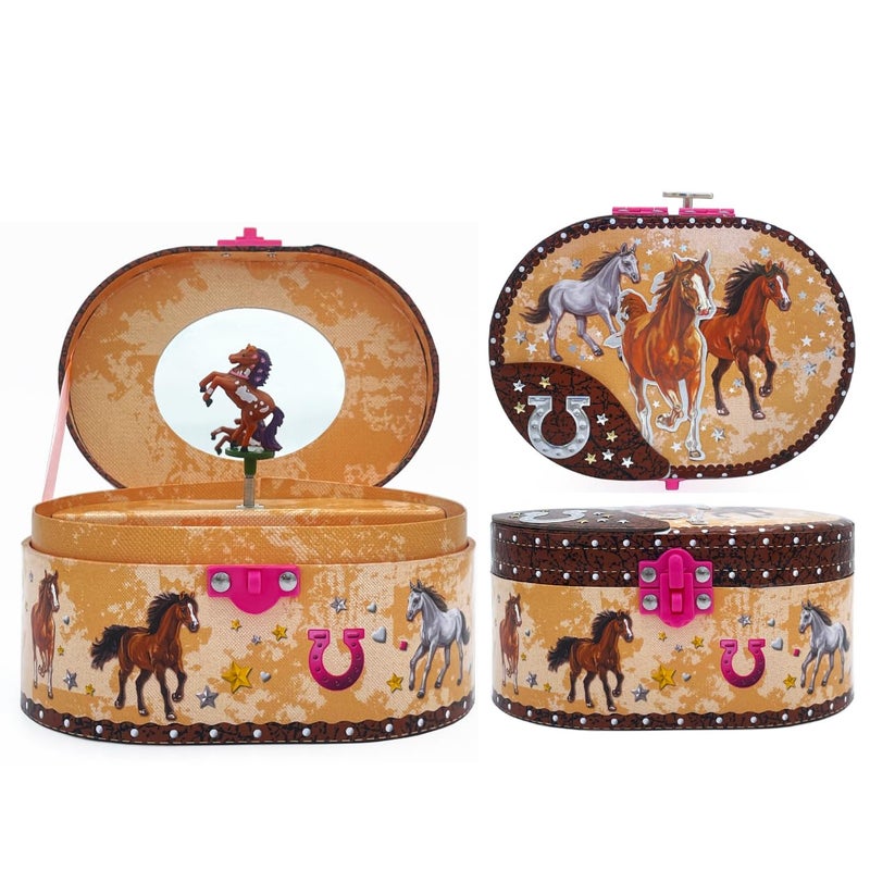 Hot Focus Dashing Horse Oval Shaped Musical Jewelry Box - Image 2