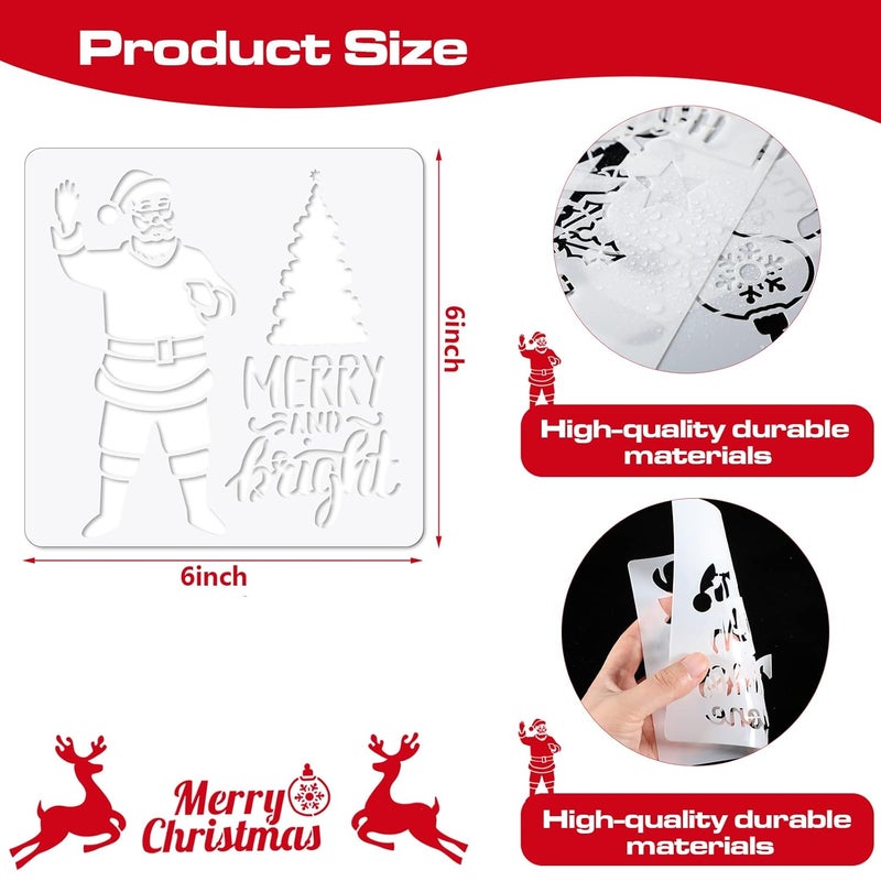 Epakh 20 Pieces Christmas Decoration Stencils 5.9 x 5.9 Inch Reusable Christmas Ornament Stencils Santa Elk Painting Template Holiday Plastic Stencils for Painting on Wood Wall Glass Canvas DIY Arts Craft - Image 2