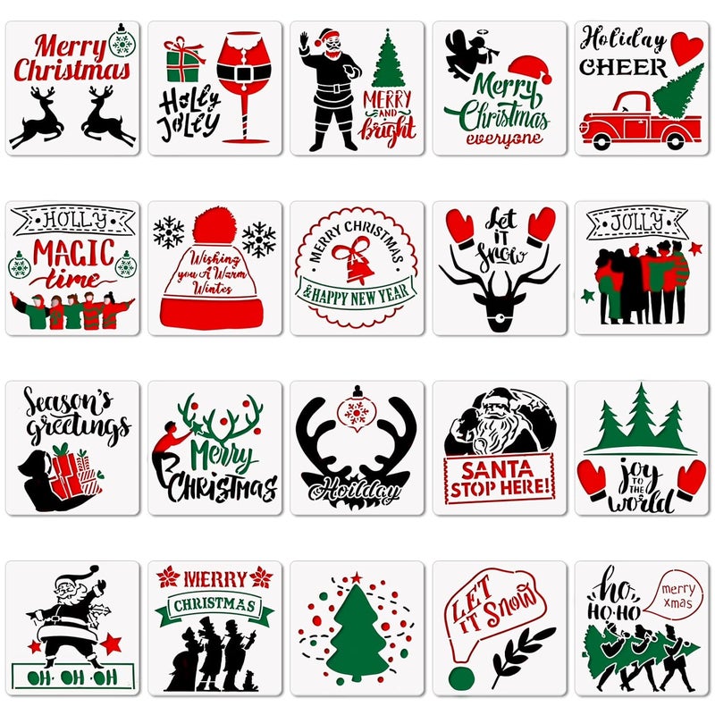 Epakh 20 Pieces Christmas Decoration Stencils 5.9 x 5.9 Inch Reusable Christmas Ornament Stencils Santa Elk Painting Template Holiday Plastic Stencils for Painting on Wood Wall Glass Canvas DIY Arts Craft - Image 1