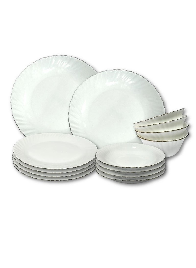Houzi Houzi 18 Pcs Gold line Opal ware Dinner ser 6 x Dinner set 6 x Dessert plate 6 x Bowl Dishwasher Microwave safe  - Image 1