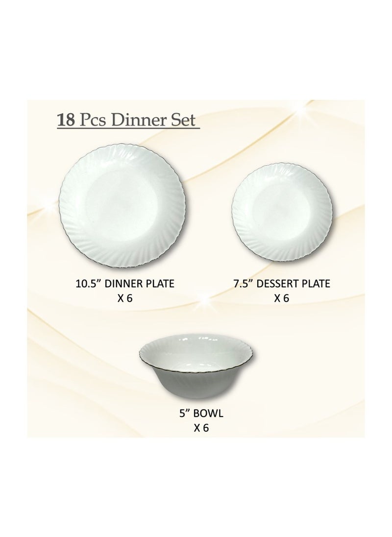 Houzi Houzi 18 Pcs Gold line Opal ware Dinner ser 6 x Dinner set 6 x Dessert plate 6 x Bowl Dishwasher Microwave safe  - Image 2