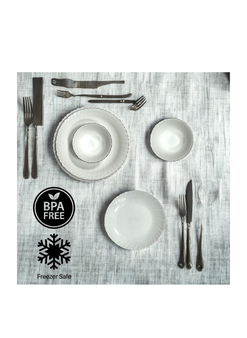 Houzi Houzi 18 Pcs Gold line Opal ware Dinner ser 6 x Dinner set 6 x Dessert plate 6 x Bowl Dishwasher Microwave safe  - Image 3