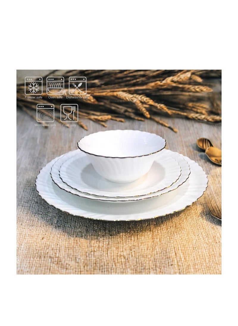 Houzi Houzi 18 Pcs Gold line Opal ware Dinner ser 6 x Dinner set 6 x Dessert plate 6 x Bowl Dishwasher Microwave safe  - Image 4