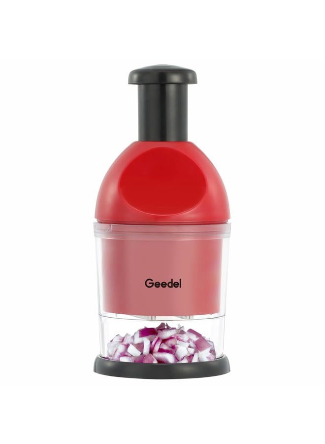 Geedel Food Chopper, Easy to Clean Manual Hand Vegetable Chopper, Dishwasher Safe Slap Onion Cutter for Veggies Onions Garlic Nuts Salads Red - Image 1