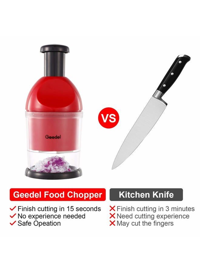 Geedel Food Chopper, Easy to Clean Manual Hand Vegetable Chopper, Dishwasher Safe Slap Onion Cutter for Veggies Onions Garlic Nuts Salads Red - Image 5