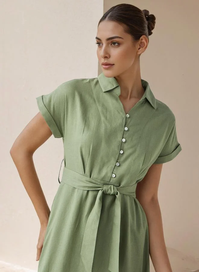 Splash FAV Shirt Knee-Length Dress with Waist Tie-Up