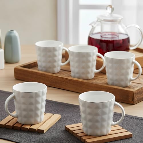 UPC U.P.C. Ceramic Tea Cups Set of 6| Microwave & Dishwasher Safe Cup Set of 6 for Tea & Coffee | Premium Coffee Mugs Set of 6 | Stylish Cups & Mugs for Home & Office with Bone-Ash Free-150ml. - Image 1