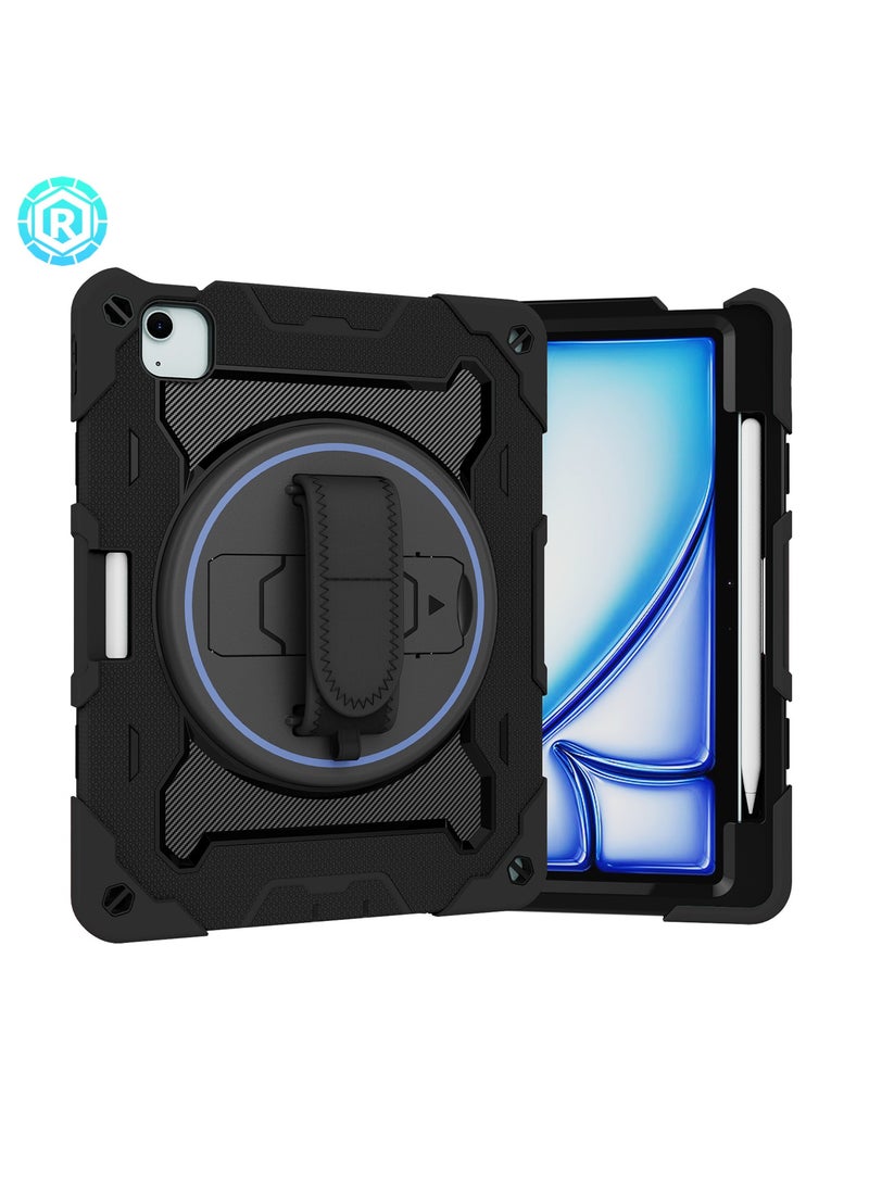 URBBKING PC + Silicone 3-Layers Combo Armor Heavy Duty Shockproof Cover with 360° Rotating Ring Stand for iPad Air 11-Inch M2 (2024) / iPad Air 11-Inch M3 (2025), Air 2024 (6th Generation) M2 11-Inch, iPad Air 5/4 (2022/2020 5th/4th Generation 10.9-Inch) Black  - Image 4