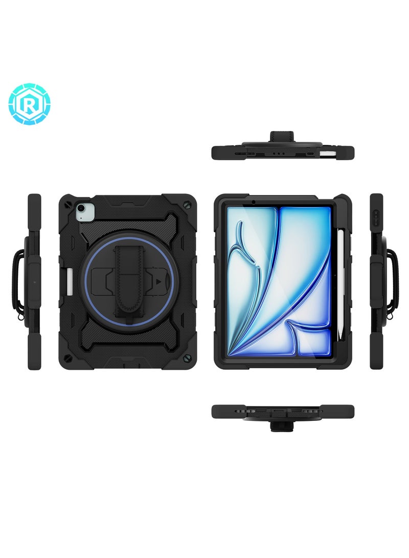 URBBKING PC + Silicone 3-Layers Combo Armor Heavy Duty Shockproof Cover with 360° Rotating Ring Stand for iPad Air 11-Inch M2 (2024) / iPad Air 11-Inch M3 (2025), Air 2024 (6th Generation) M2 11-Inch, iPad Air 5/4 (2022/2020 5th/4th Generation 10.9-Inch) Black  - Image 5