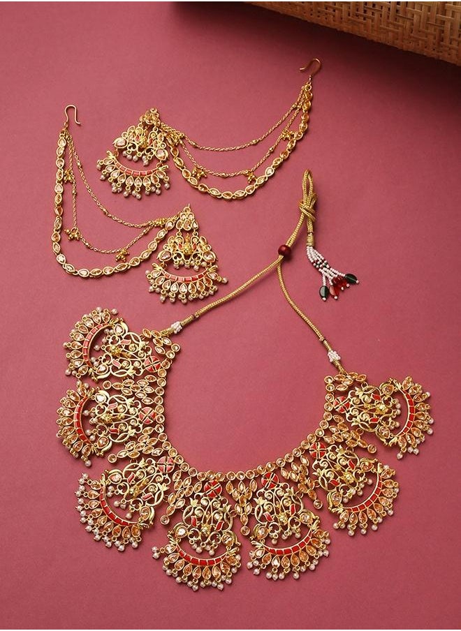 VOYLLA Apsara Bridal Yellow Gold Necklace Set  - Image 1