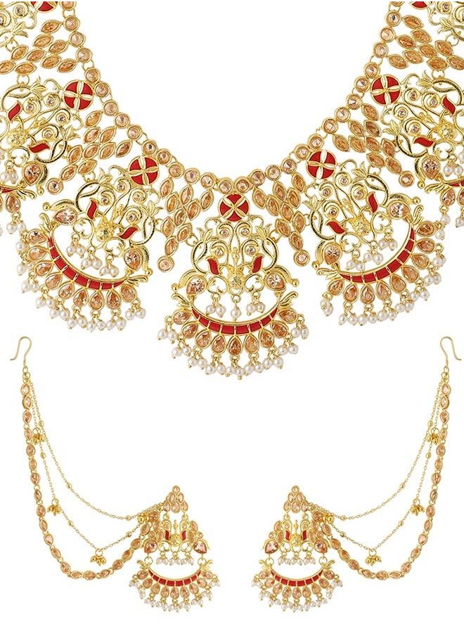 VOYLLA Apsara Bridal Yellow Gold Necklace Set  - Image 3