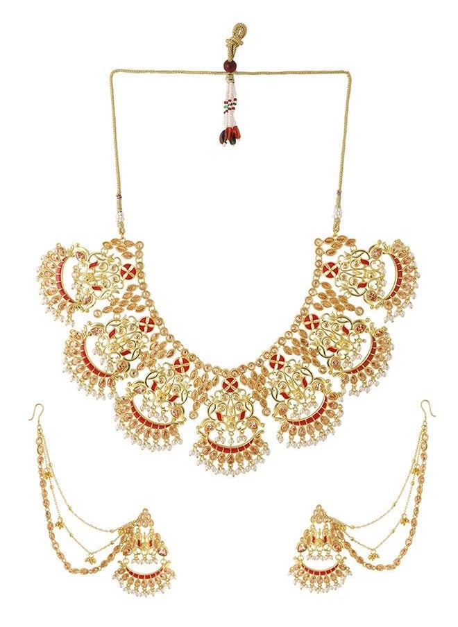 VOYLLA Apsara Bridal Yellow Gold Necklace Set  - Image 2