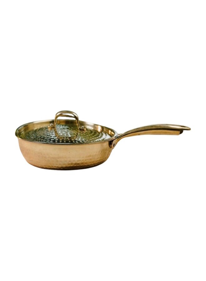 Brass Fry Pan with Lid | Handcrafted Pure Pital Cookware with Tin Coated Interior | Traditional Kitchen Pan for Cooking and Serving | Durable Skillet for Frying Vegetables Curries and Meals (1 Litre) - Image 1