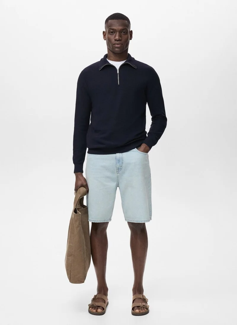 Mango Man Microstructure sweater with zipper collar