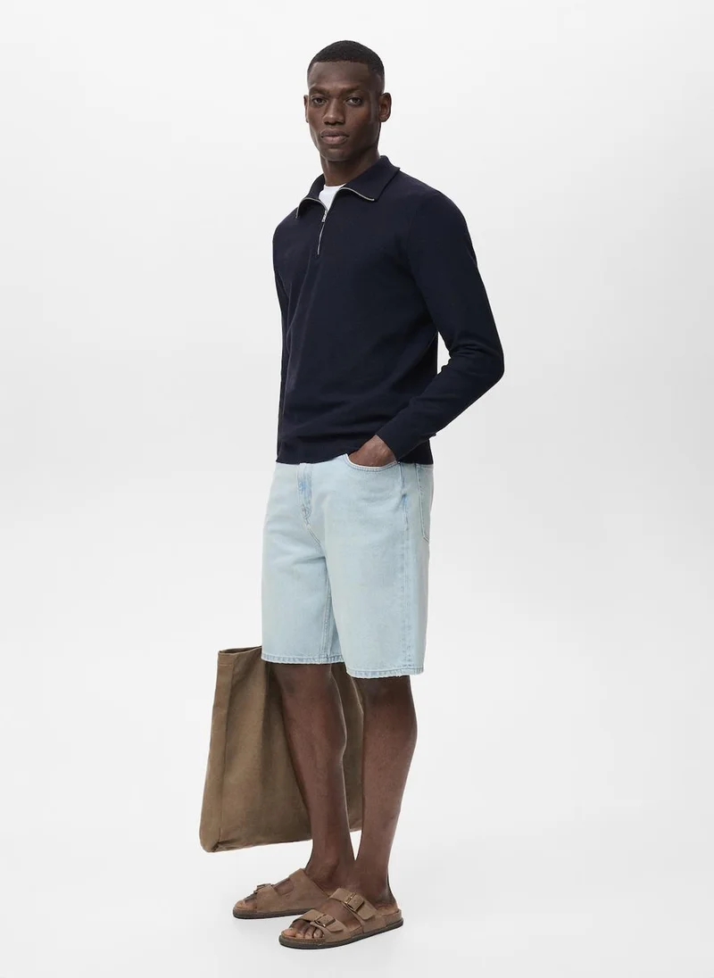 Mango Man Microstructure sweater with zipper collar