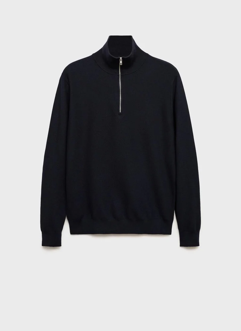 Mango Man Microstructure sweater with zipper collar