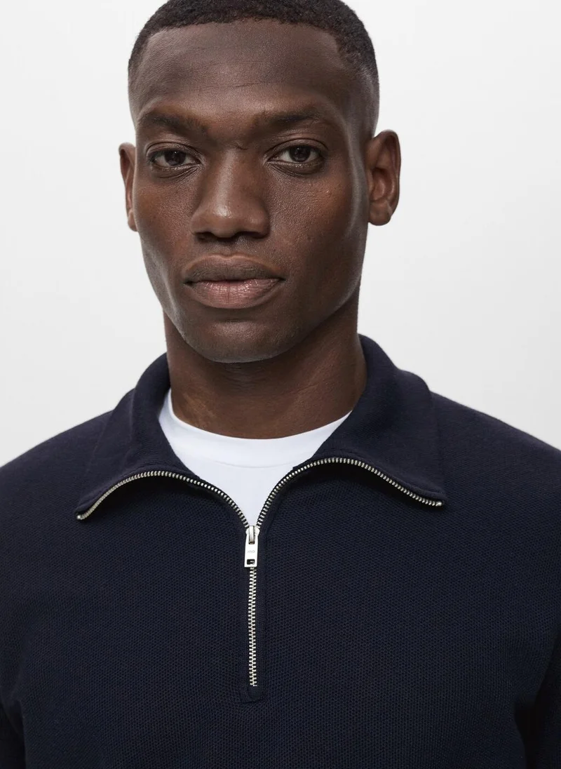 Mango Man Microstructure sweater with zipper collar