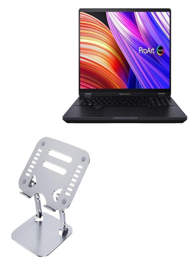 بوكس ويف حامل BoxWave متوافق مع ASUS ProArt Studiobook Pro 16 OLED (W7604) - حامل VersaView فاخر، قاعدة معدنية قابلة لتعديل زاوية الرؤية - فضي معدني - Image 1
