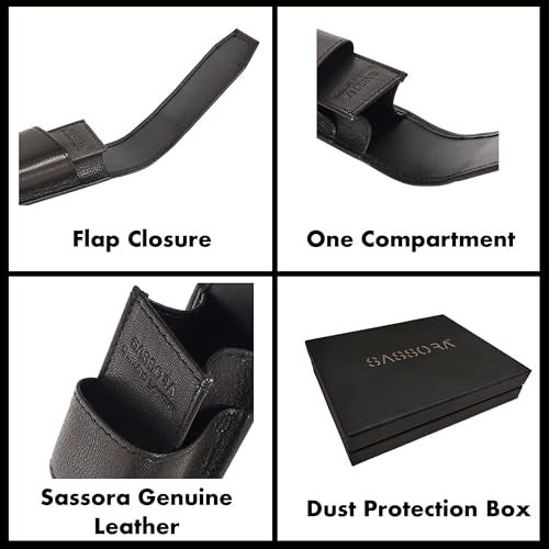 Sassora Premium Genuine Leather Pen Holder Case | Elegant Black Pen Organizer for Professionals | Slim Travel-Friendly Design | Unisex Gift Box Included - Image 5
