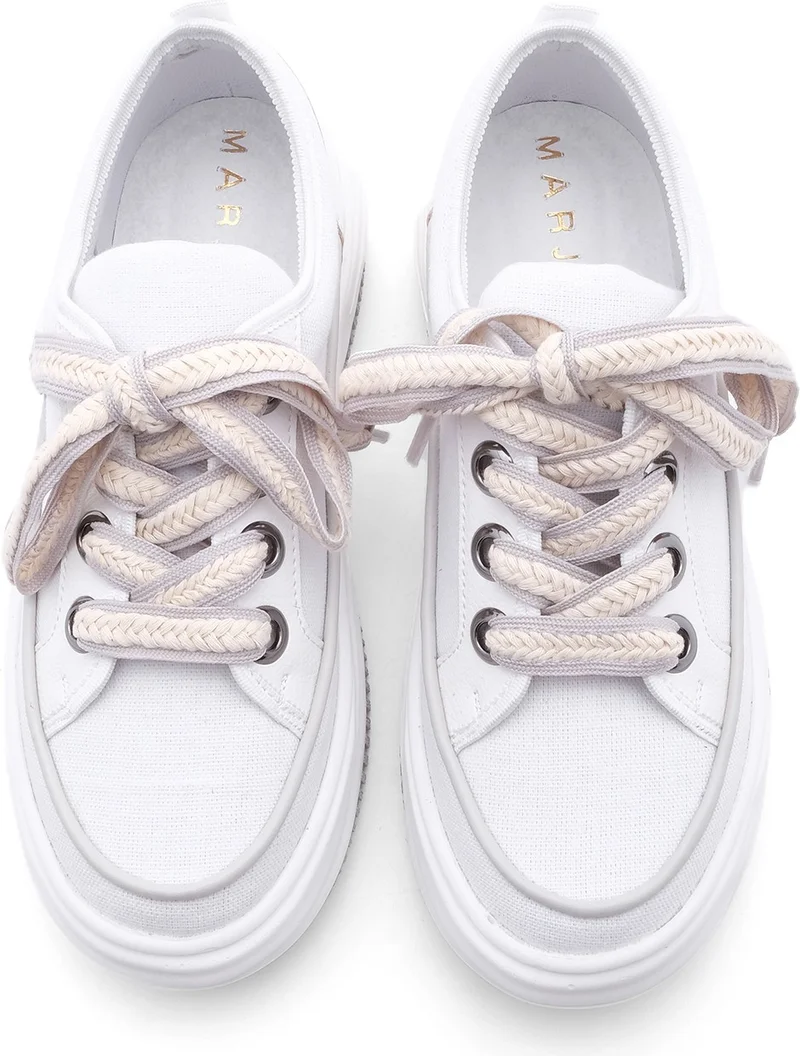 MARJIN Margin Women's High Sole Sneaker Linen Fabric Lace-Up Sports Shoes Hesna