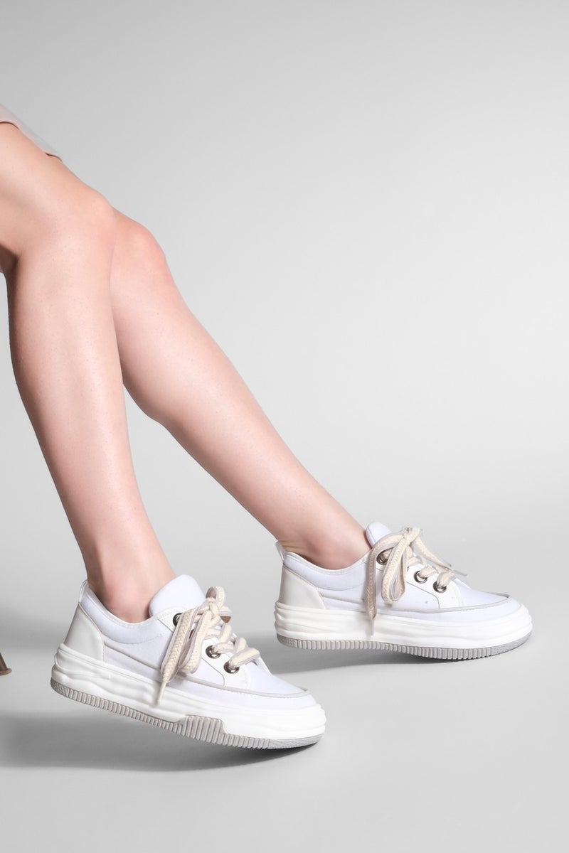 MARJIN Margin Women's High Sole Sneaker Linen Fabric Lace-Up Sports Shoes Hesna  - Image 2