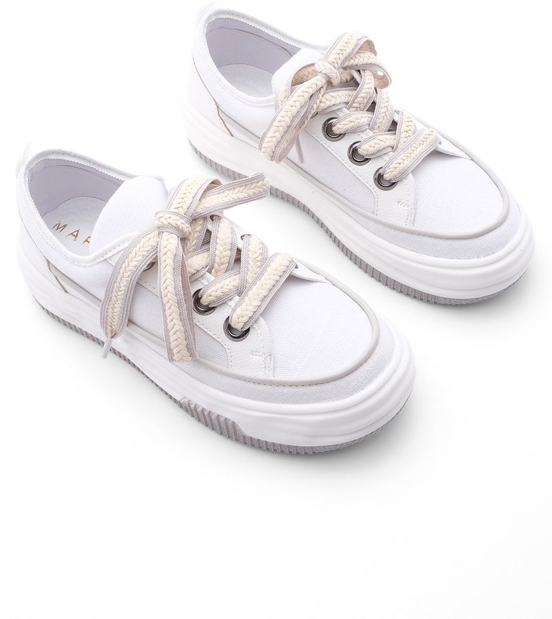 MARJIN Margin Women's High Sole Sneaker Linen Fabric Lace-Up Sports Shoes Hesna  - Image 5