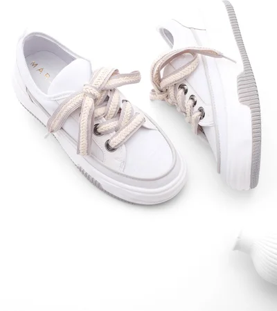 MARJIN Margin Women's High Sole Sneaker Linen Fabric Lace-Up Sports Shoes Hesna