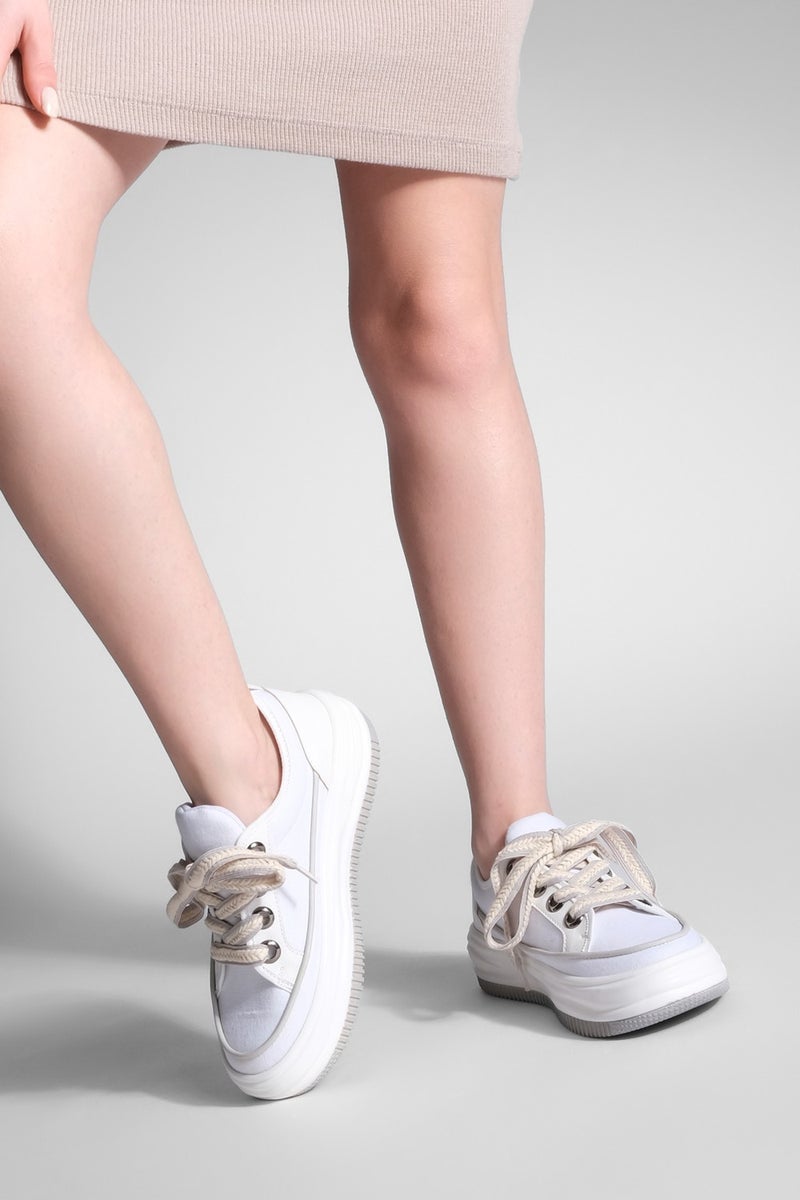 MARJIN Margin Women's High Sole Sneaker Linen Fabric Lace-Up Sports Shoes Hesna  - Image 4