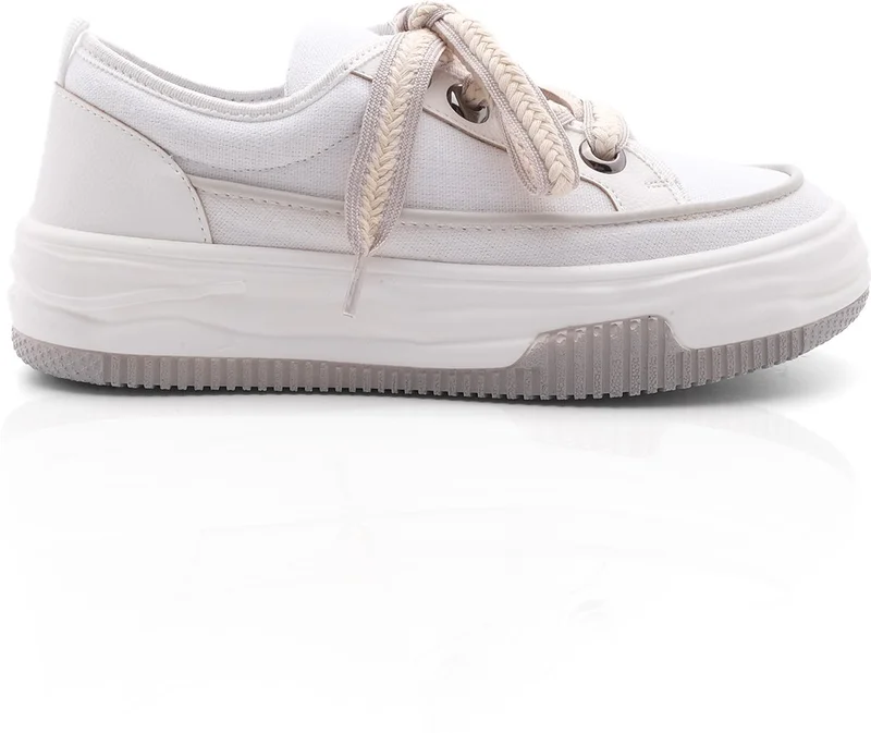 MARJIN Margin Women's High Sole Sneaker Linen Fabric Lace-Up Sports Shoes Hesna
