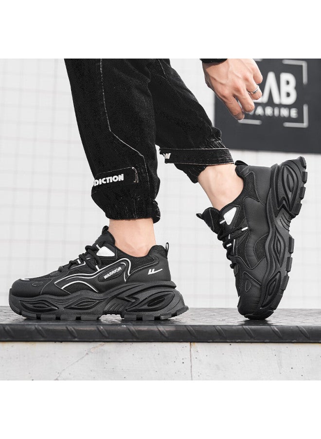 Pull Back Warrior Men's Dad Shoes Autumn New Thick Sole Height Increasing Casual Sports Shoes Black Size 43 - Image 5