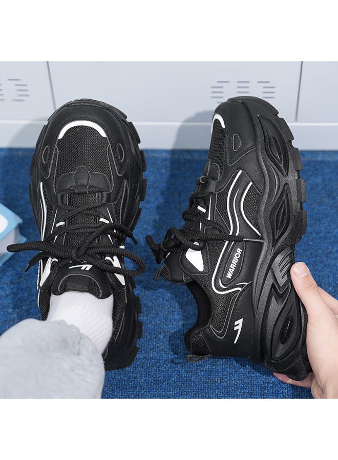 Pull Back Warrior Men's Dad Shoes Autumn New Thick Sole Height Increasing Casual Sports Shoes Black Size 43 - Image 1