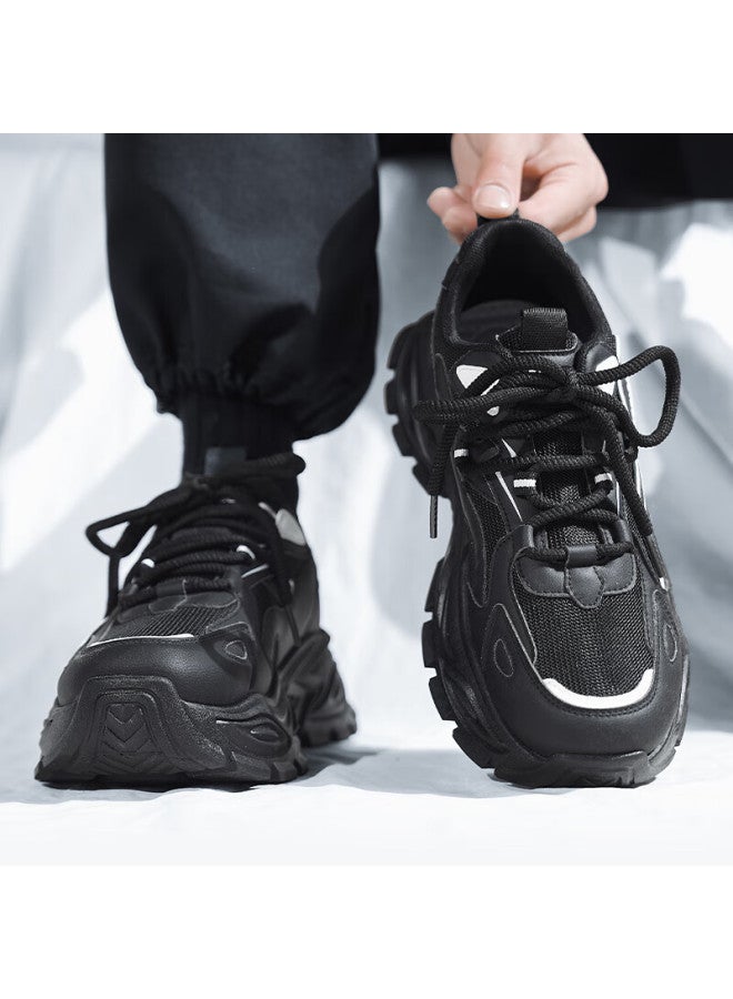 Pull Back Warrior Men's Dad Shoes Autumn New Thick Sole Height Increasing Casual Sports Shoes Black Size 43 - Image 2