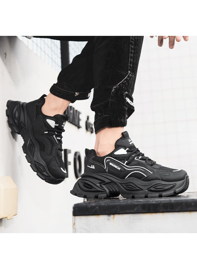 Pull Back Warrior Men's Dad Shoes Autumn New Thick Sole Height Increasing Casual Sports Shoes Black Size 43 - Image 4