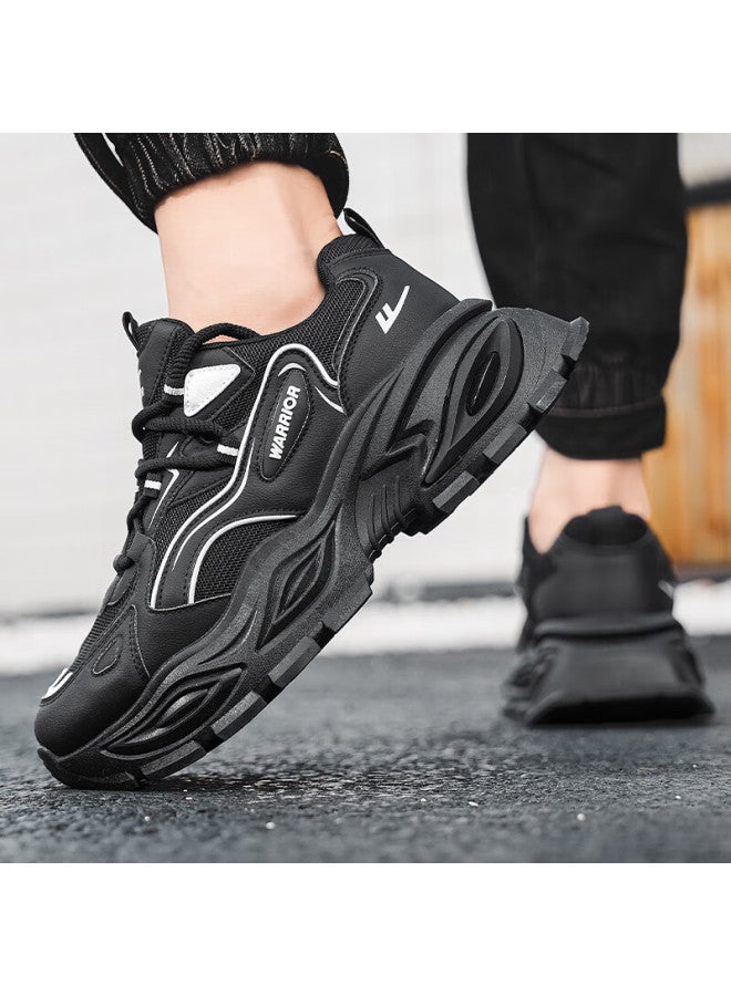 Pull Back Warrior Men's Dad Shoes Autumn New Thick Sole Height Increasing Casual Sports Shoes Black Size 43 - Image 3