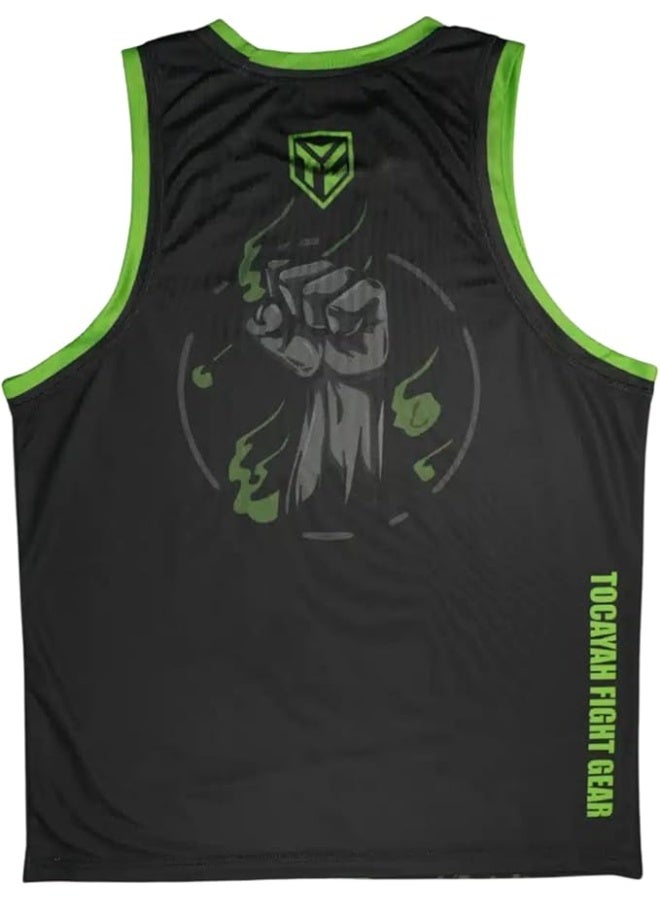 TOCAYAH Torro Tank Top Black/Green | Lightweight Polyester Gym Tank for Men | Breathable Sleeveless Training Shirt for MMA, Boxing, Fitness & Workout - Image 2