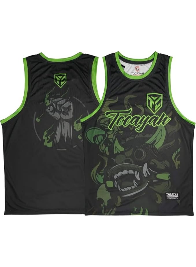 TOCAYAH Torro Tank Top Black/Green | Lightweight Polyester Gym Tank for Men | Breathable Sleeveless Training Shirt for MMA, Boxing, Fitness & Workout - Image 1