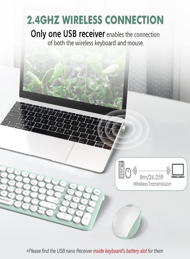 xtremtec Wireless Keyboard and Mouse, Compact Full Size Cute Keyboard Retro Round Keycap - 2.4GHz Ultra-Slim Quiet Aesthetic Keyboard for Laptop iMac Windows Computer (Macaron Green) - Image 2