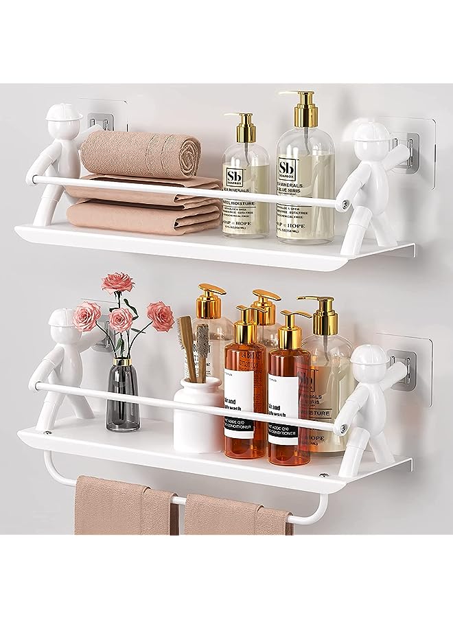 Antole Shower Caddy Bathroom Organizer, 2 Pack Metal Hanging Shelf No Drilling Wall Mounted Shower Organizer with Towel Bar for Bathroom, Toilet, Kitchen (White) - Image 1