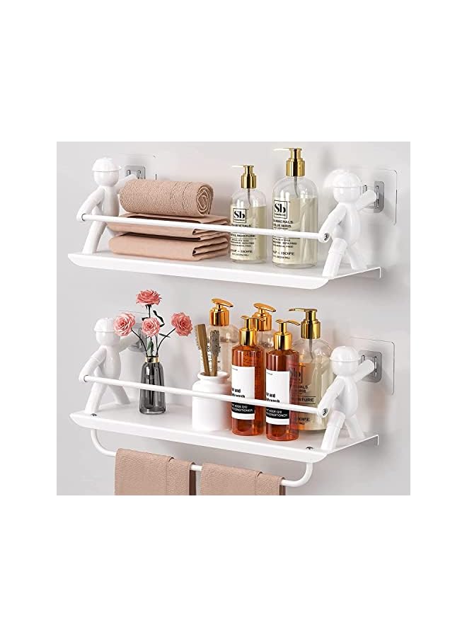 Antole Shower Caddy Bathroom Organizer, 2 Pack Metal Hanging Shelf No Drilling Wall Mounted Shower Organizer with Towel Bar for Bathroom, Toilet, Kitchen (White) - Image 2