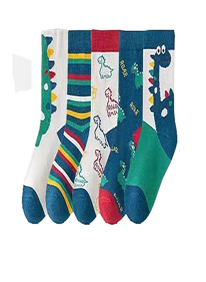 CLUZE Boys Cartoon Dinosaur Pattern Cute Cotton Blend Socks, 5 Pairs Size S - Image 1