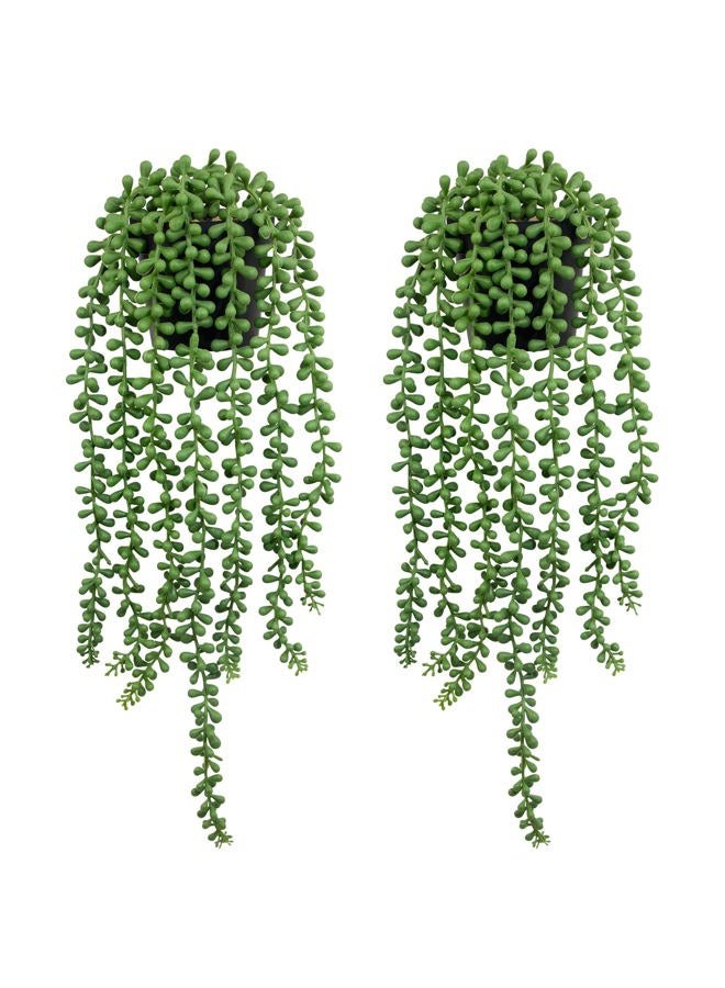 LOYWREE 2Pcs Fake Plants Indoor Artificial String of Pearls Plant in Black Pots, Realistic Green Faux Succulent Hanging Plants for Shelf Decor Desk Home Garden Decorations - Image 1