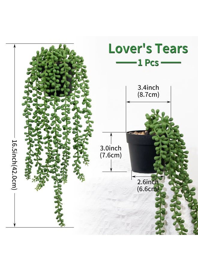 LOYWREE 2Pcs Fake Plants Indoor Artificial String of Pearls Plant in Black Pots, Realistic Green Faux Succulent Hanging Plants for Shelf Decor Desk Home Garden Decorations - Image 2